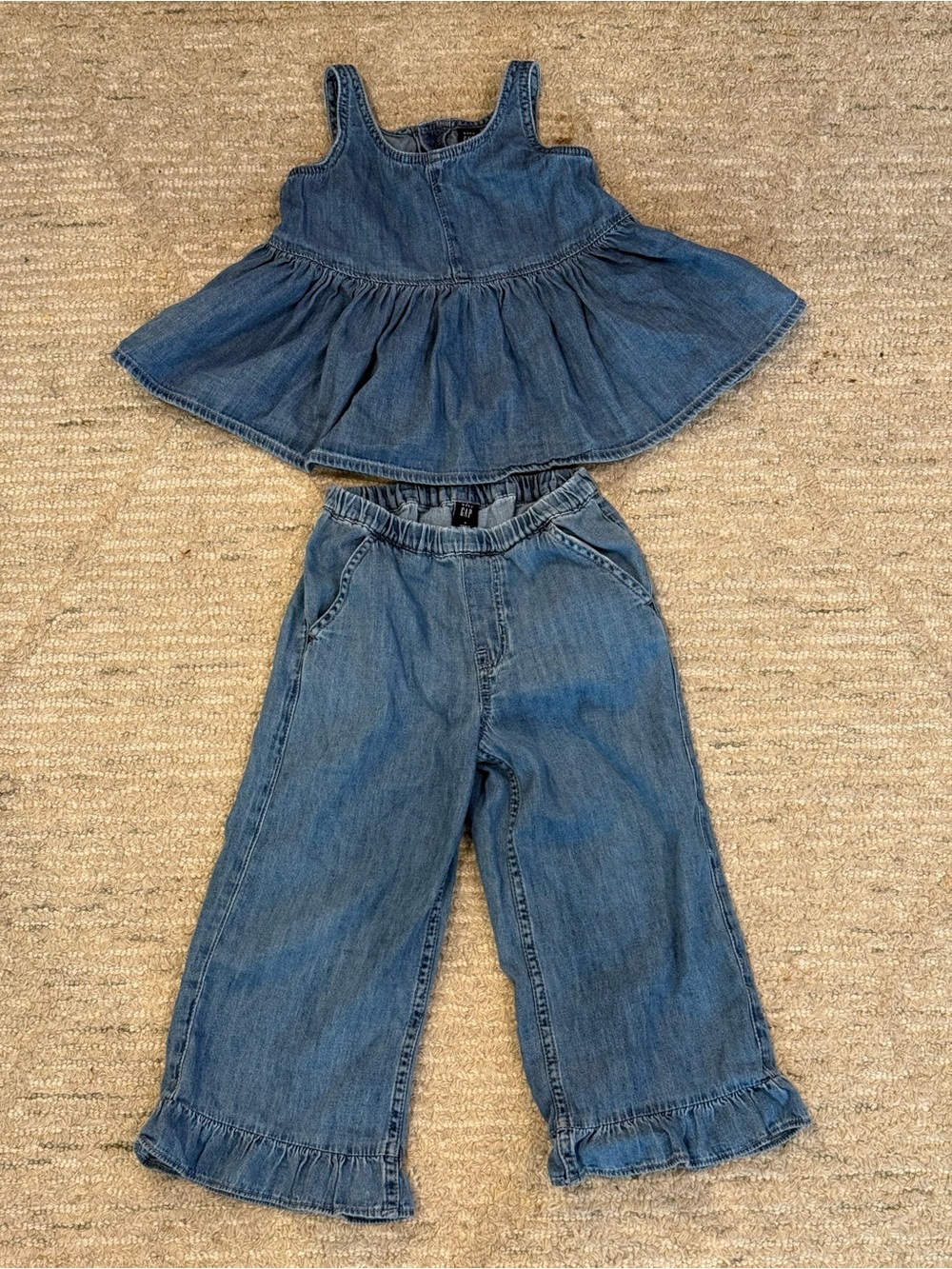 GAP Girls' Denim Ruffle Tank & Pants Set - Blue